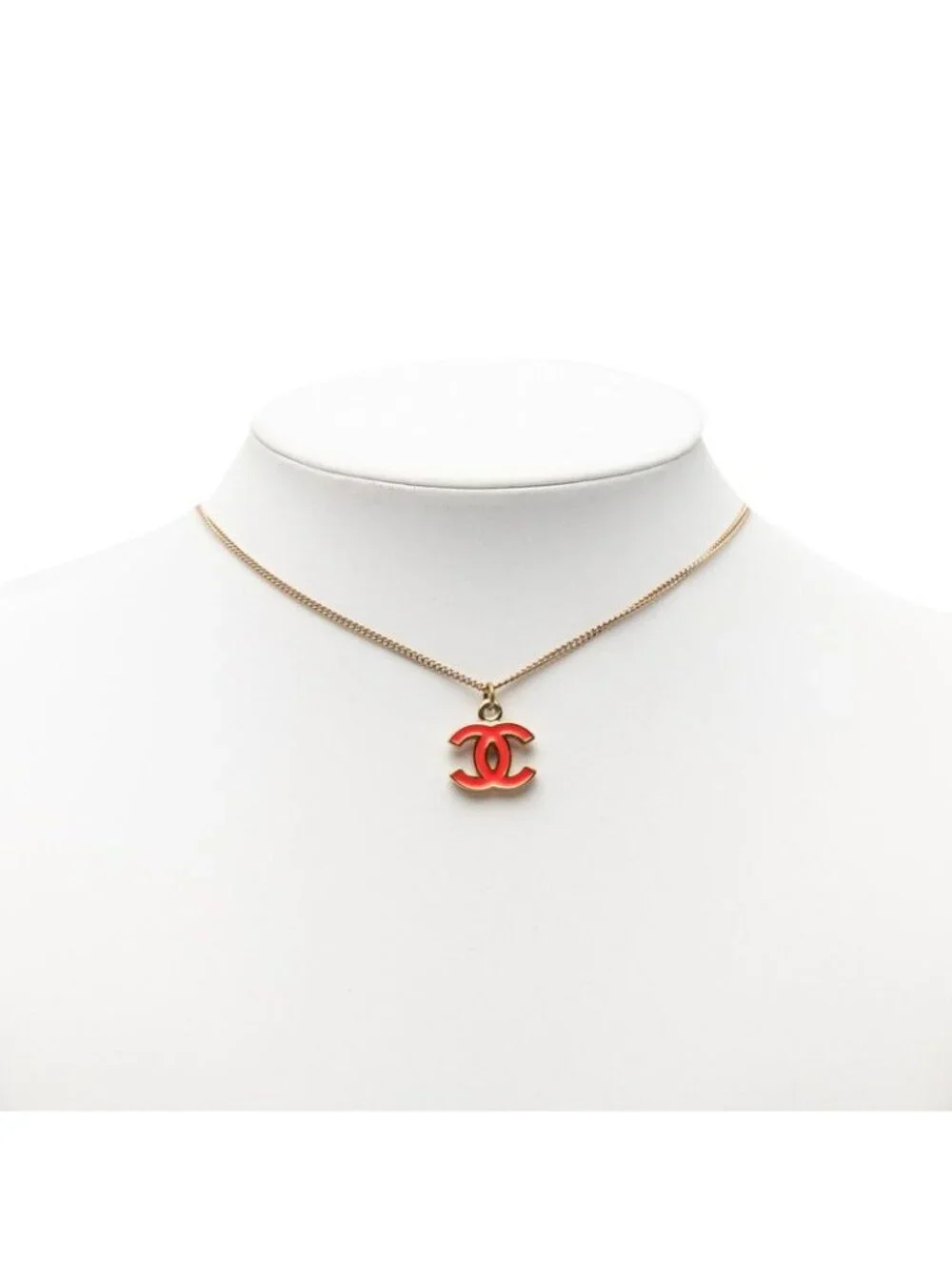 Chanel CC Logo Pendant Necklace Gold Red Plated Enamel - Picture 5 of 5